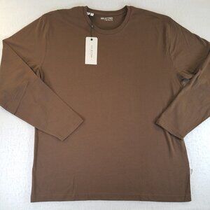 Selected Homme Mens Long Sleeve T Shirt Brown SIZE XXL 2XL Cotton Shirt NWT
